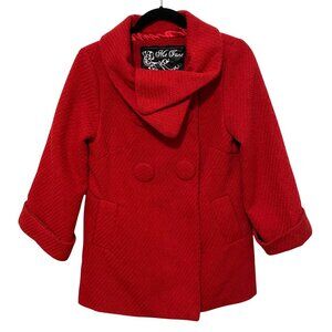 Retro Double Breasted Womens Big Button Jacket Coat M Red Bold Color Preppy Wool